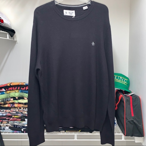 Mens Penguin Munsingwear Sweater Long Sleeve Crewneck Black Heavy Knit XL - Picture 2 of 7